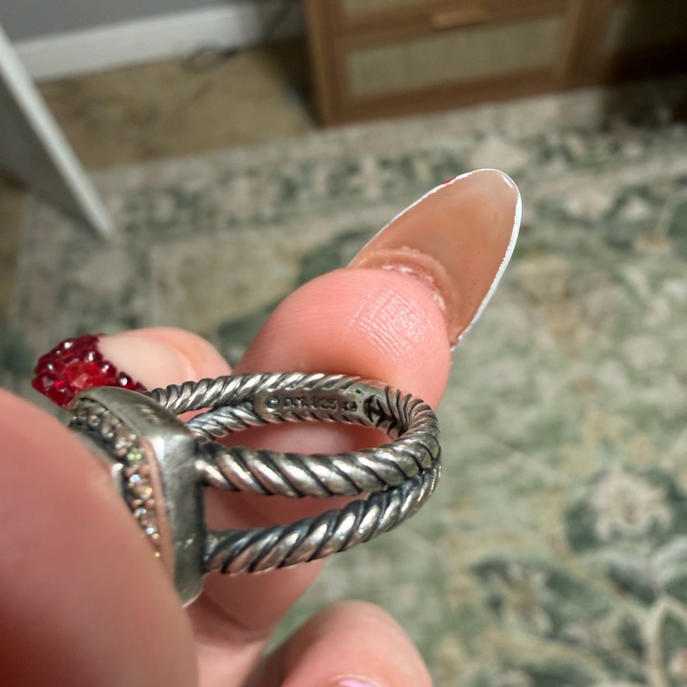 David Yurman Silver Ring with Aquamarine and Diamonds - Picture 4 of 7